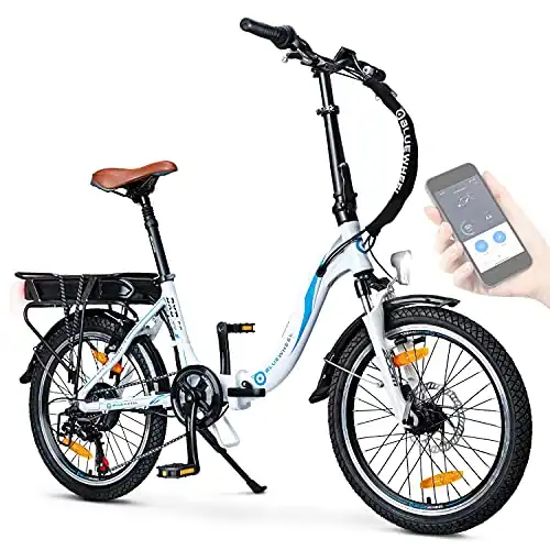 BLUEWHEEL e-Bike 20" Pliable Marque Allemande de qualité |Dérailleur Shimano 7 Vitesses |Conforme Normes EU |appli, Moteur 250W, Batterie Amovible |Vélo électrique 25km/h autonomie 150km